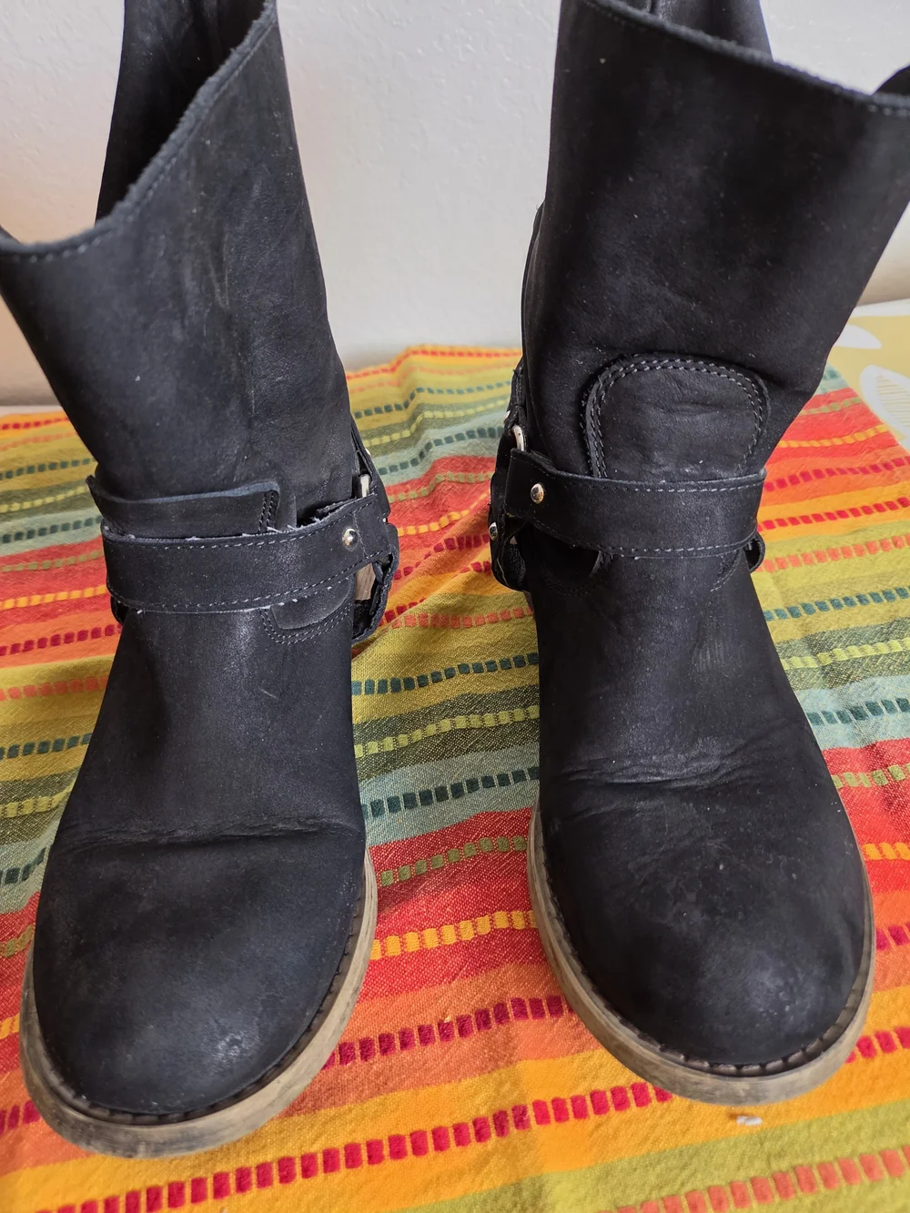 Black Suede Women's Mid-Calf Harness Boots Made In Italy Size 40 US Size 9